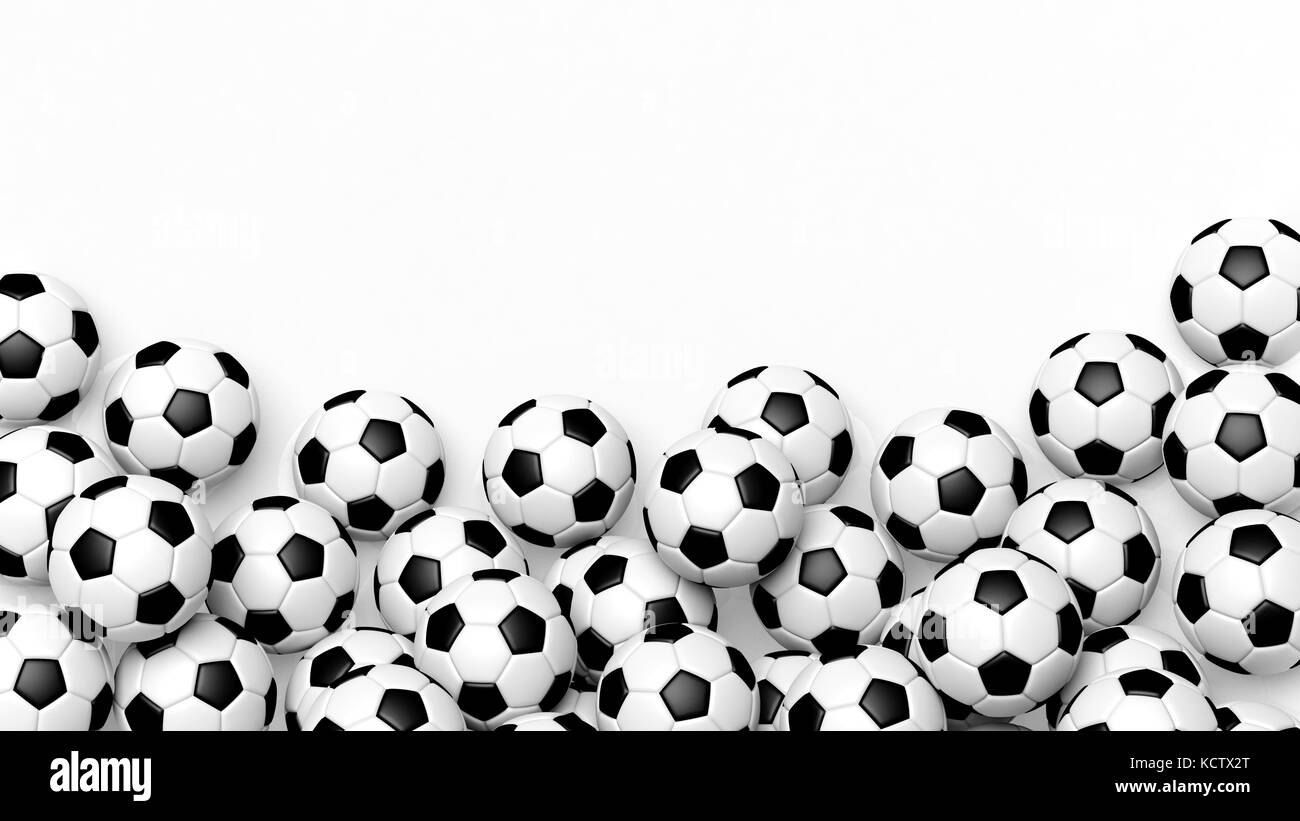 Pile of classic soccer balls isolated on white with copy-space Stock Photo