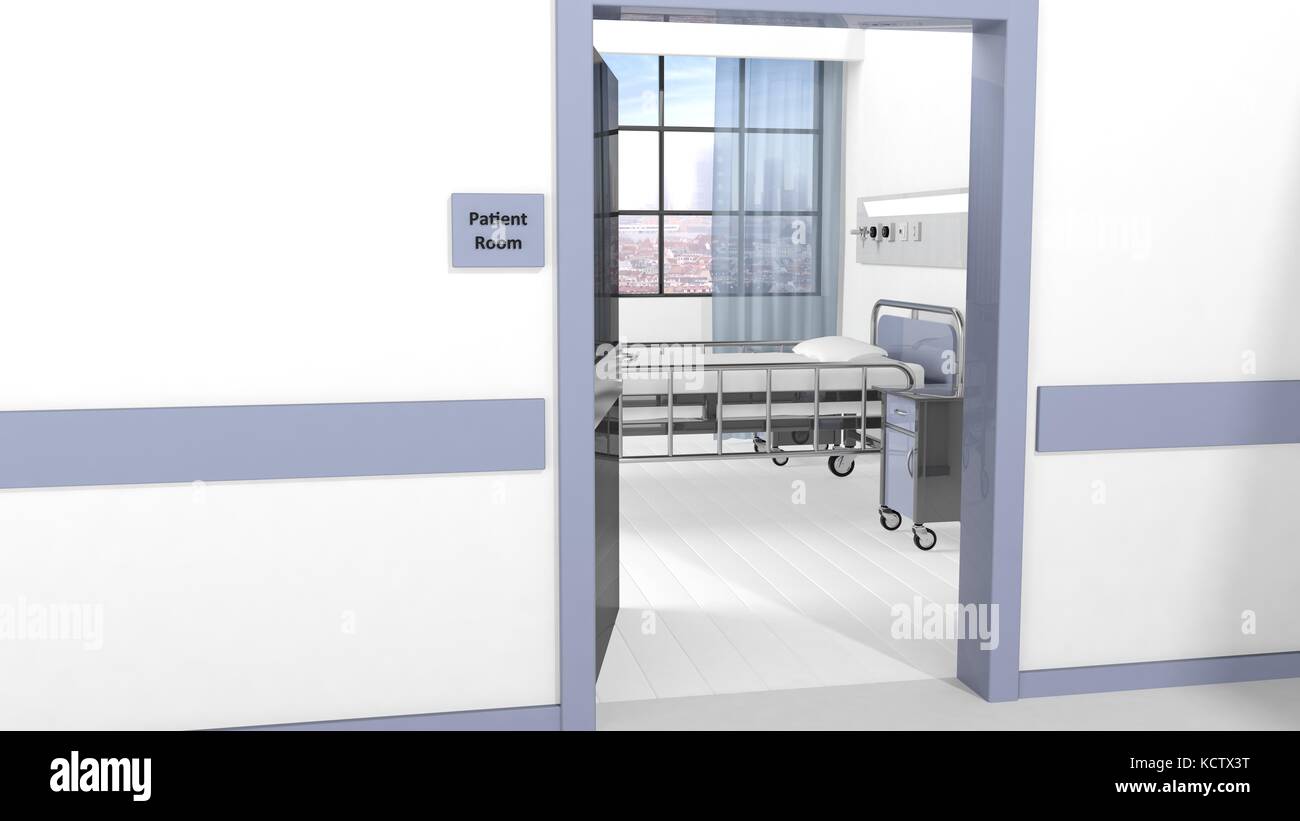 Hospital patient room view from hallway with open door Stock Photo Alamy