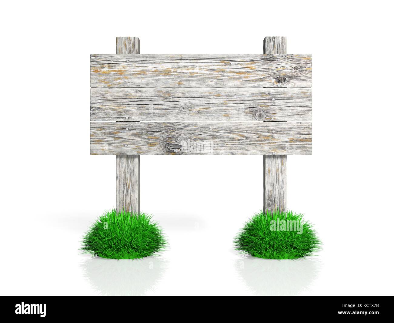 Old wooden sign with grass isolated on white background Stock Photo - Alamy