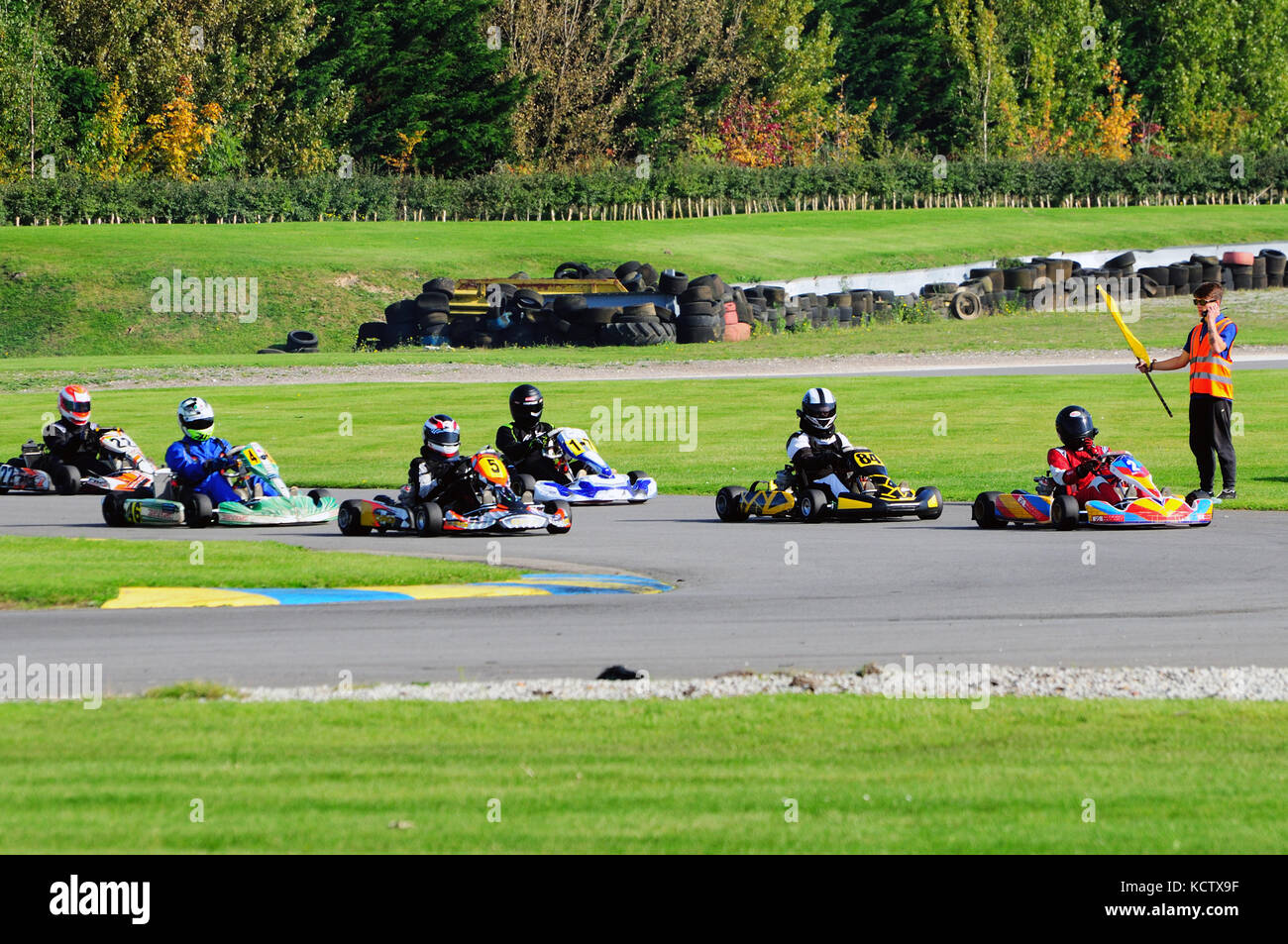 Go Karting around a track Stock Photo Alamy