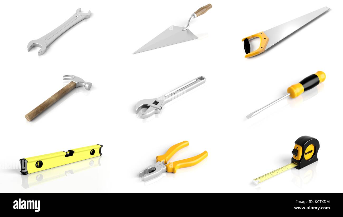 Collection of tools isolated on white background Stock Photo - Alamy