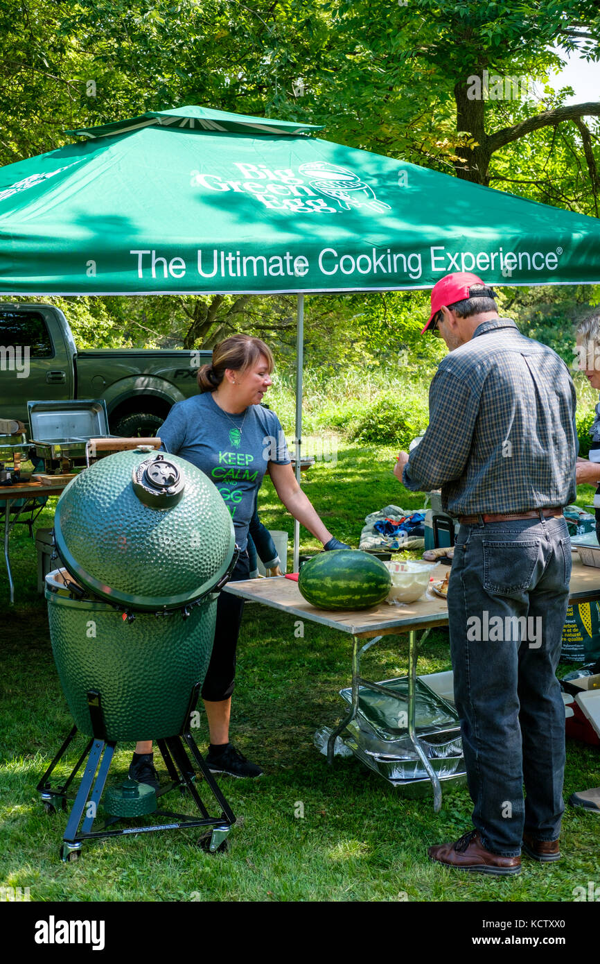 Big Green Egg Barbecue (lump charcoal bbq) demonstration event held in  Delaware, Ontario, Canada Stock Photo - Alamy