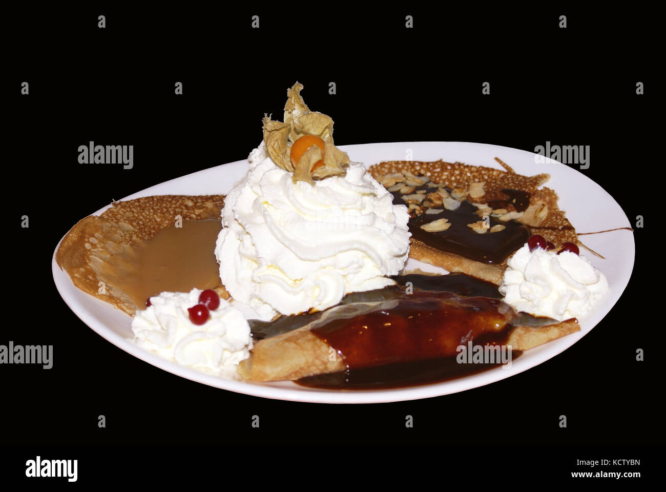 Crepes made with butter and salted caramel. Stock Photo