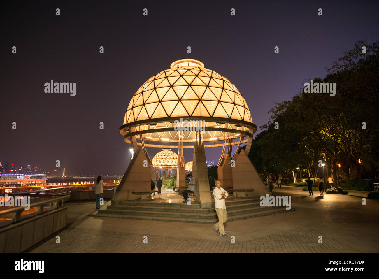 Lighted Mushrooms in Binjiang, night decorative, public park Stock Photo