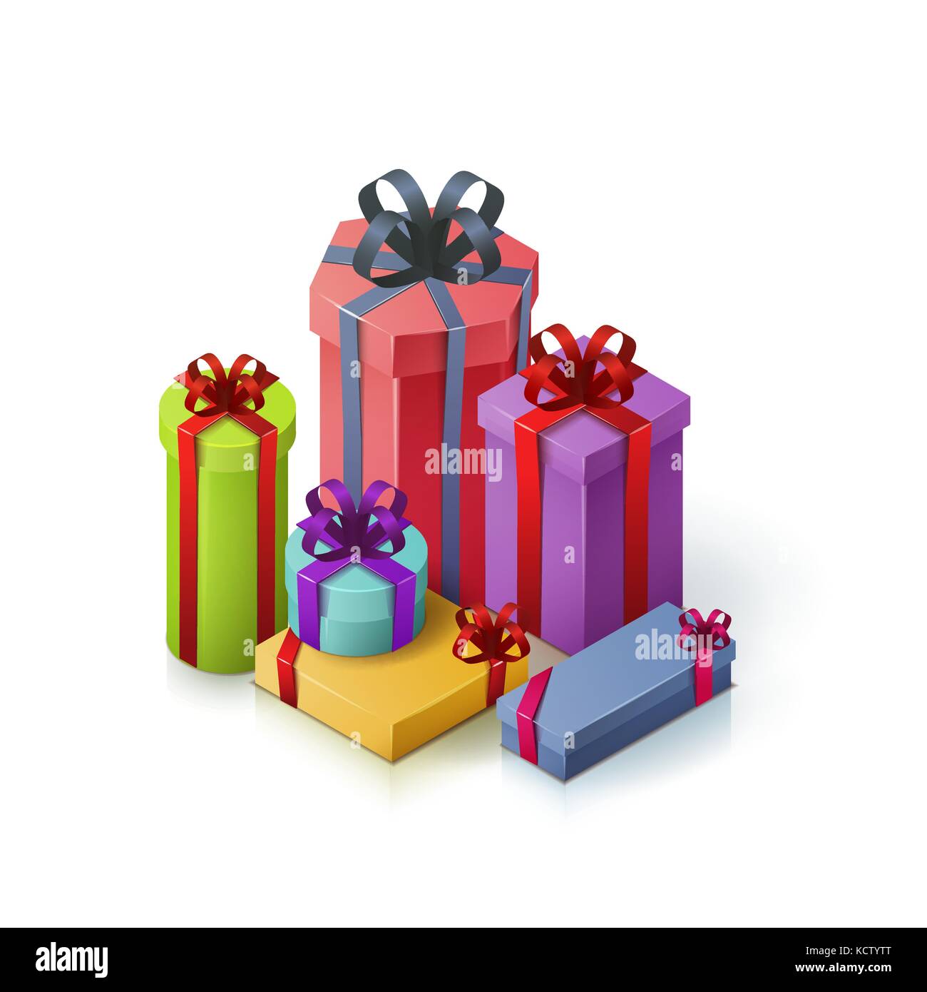 Set of gift boxes with bows and ribbons. Isometric illustration Stock ...
