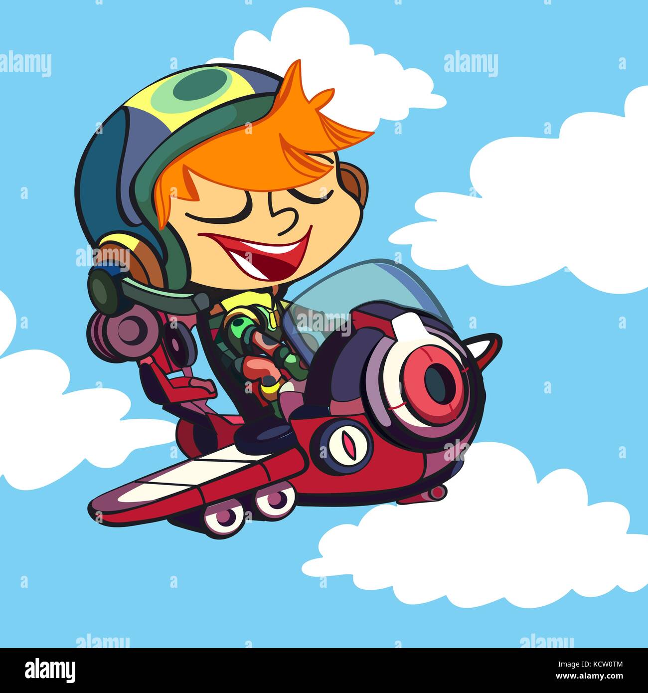 Cheerful boy pilot. A pretty cartoon character. Stock Vector