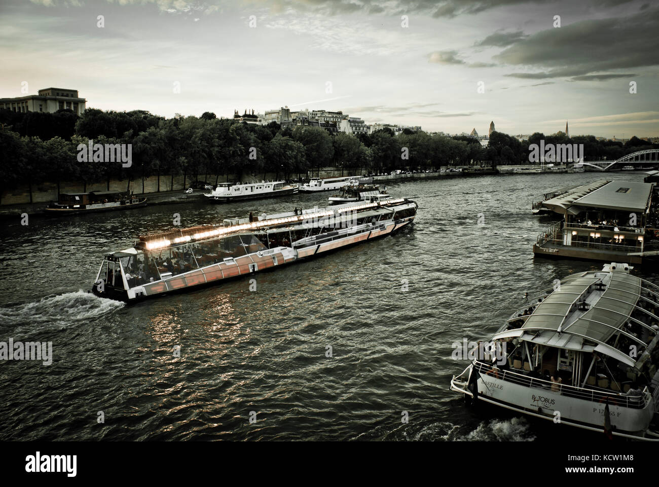 tourist boats on Seine Stock Photo
