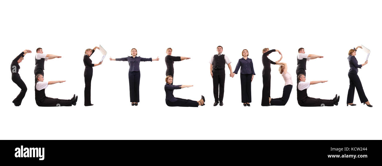 Young business people forming September word over white - business calendar concept Stock Photo