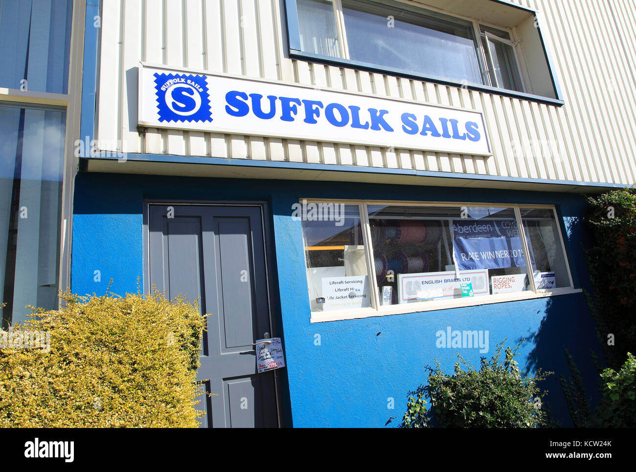 Suffolk Sails business on waterfront atWoodbridge, Suffolk, England, UK Stock Photo