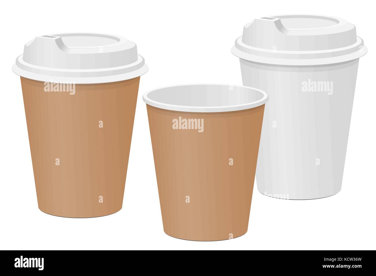 Beige and white paper cups for hot drinks. Coffee Tea. Vector illustration Stock Vector