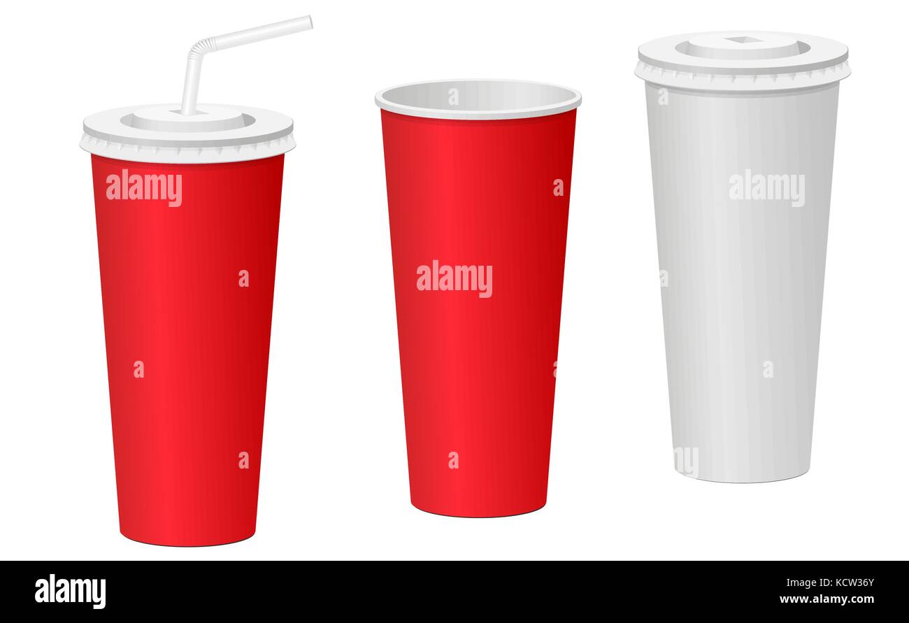 Red and white paper cup with a lid. Carbonated drink. Vector ...