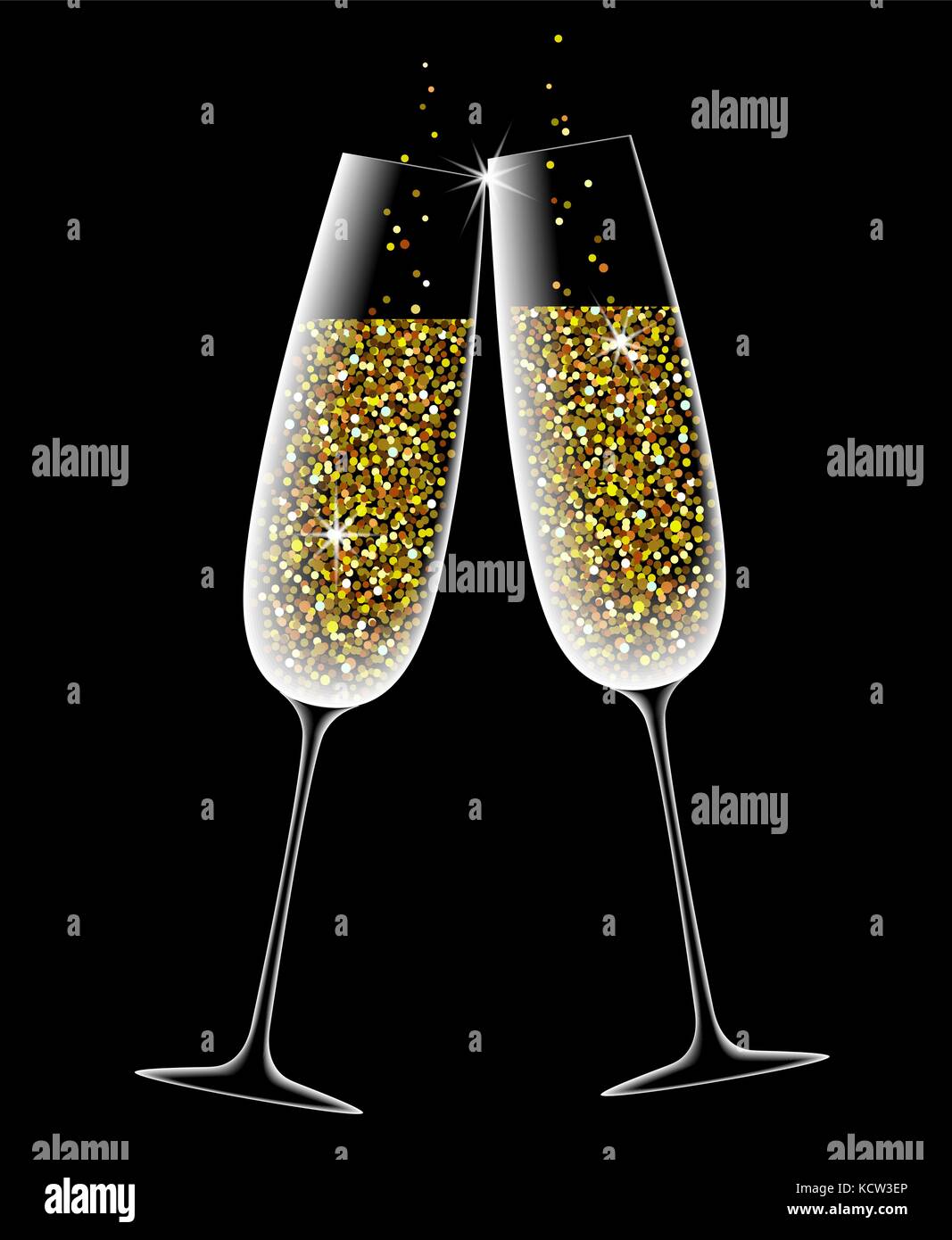 Two Wine Glasses With Sparkling Champagne Golden Glow Valentines Day Love Holiday Merry Party