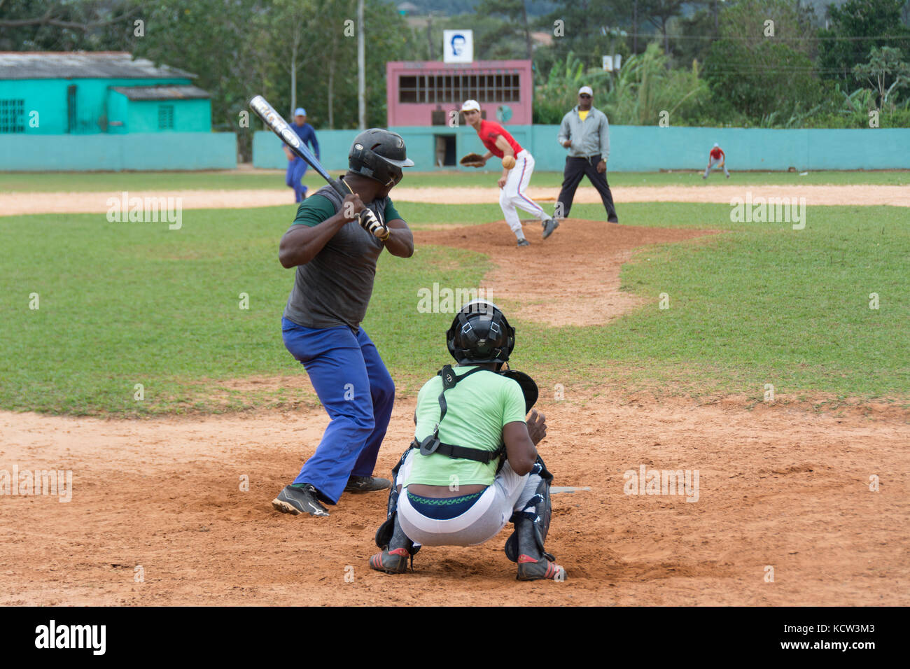 Recreational baseball on a Sunday afternoon, Vinales, Cuba Stock Photo