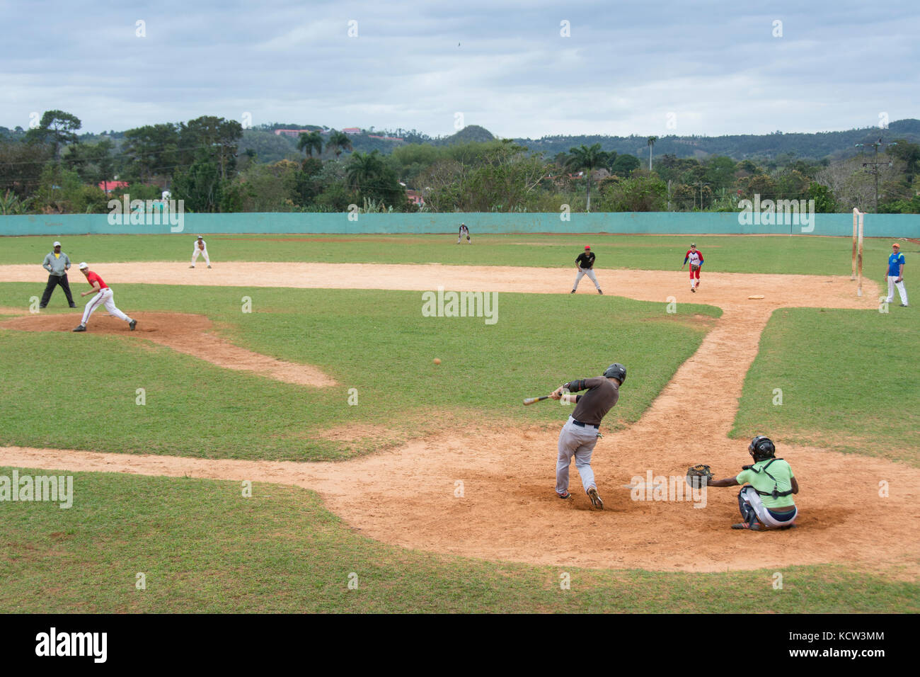 Recreational baseball on a Sunday afternoon, Vinales, Cuba Stock Photo