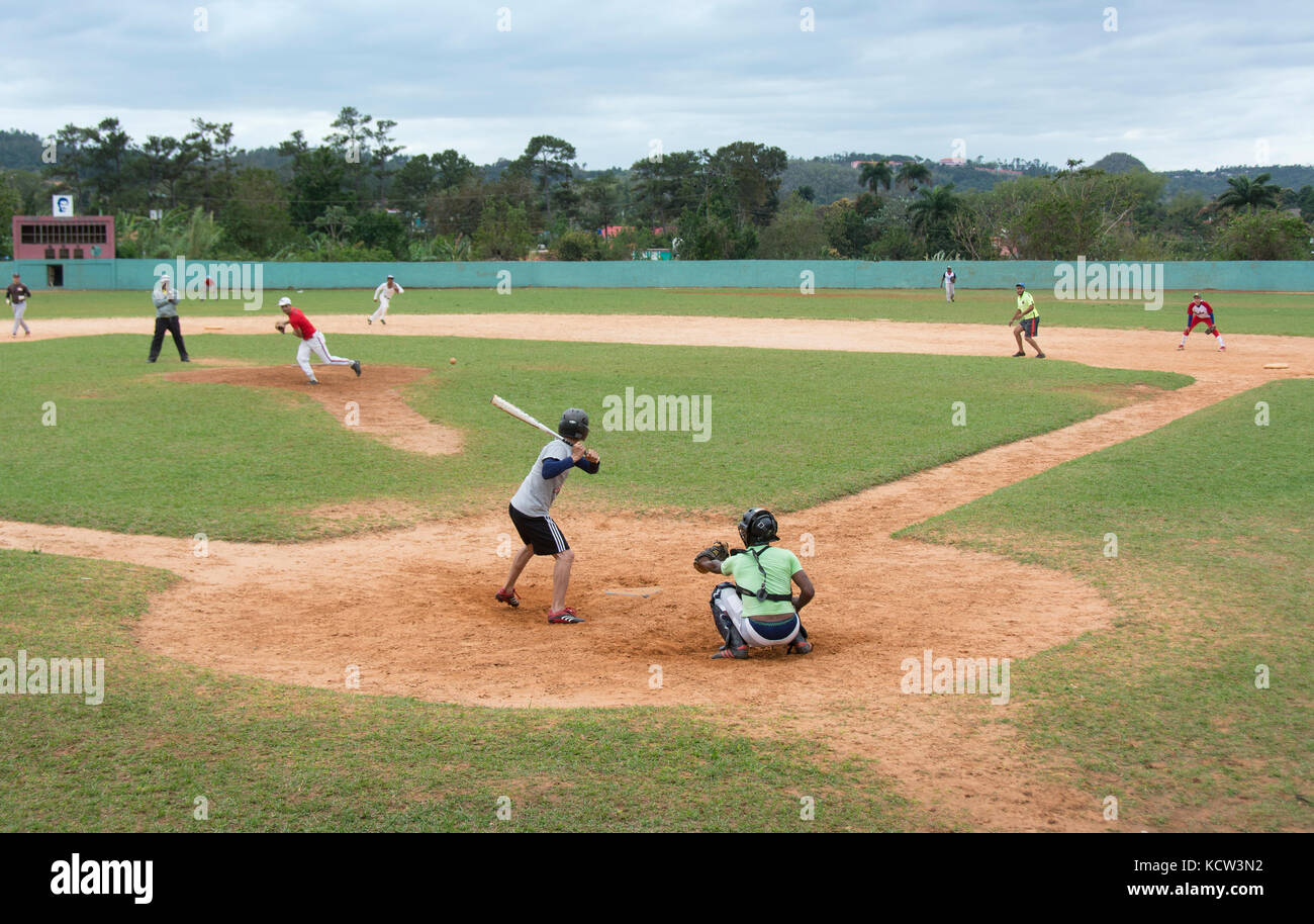 Recreational baseball on a Sunday afternoon, Vinales, Cuba Stock Photo