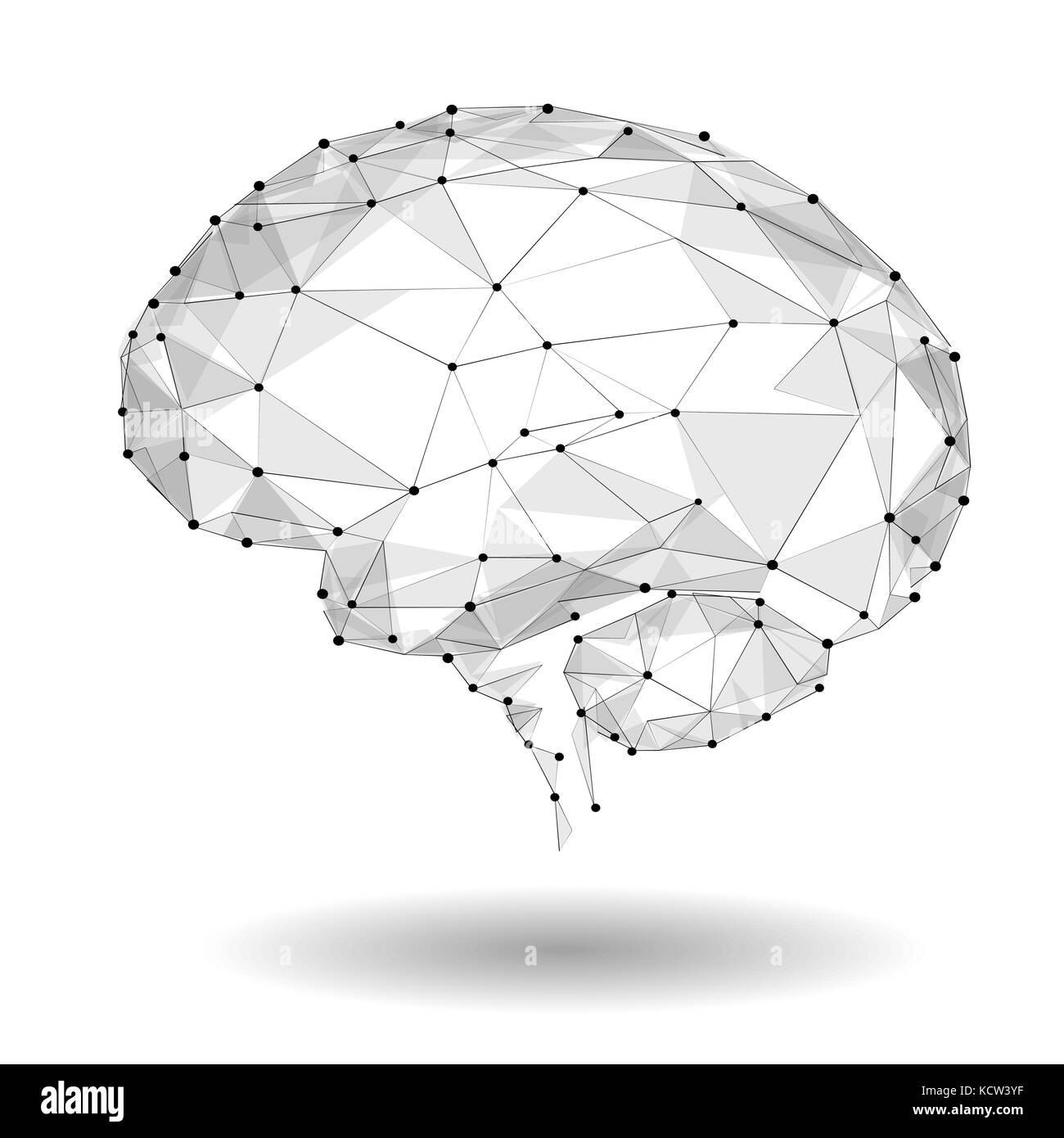 Concept of Active Human Brain with Binary Code Stream. Human Brain Covered with fall of Binary Numbers. Technology Low Poly Design of Human Brain. Bra Stock Vector