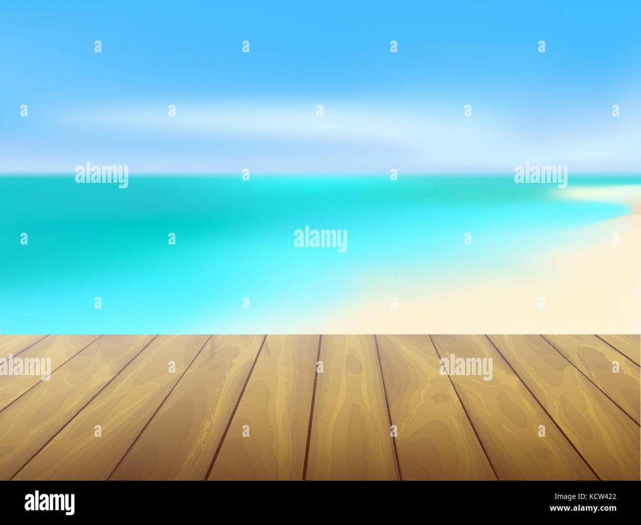 Beautiful sea view and wood planks floor background, Vector illustration Stock Vector