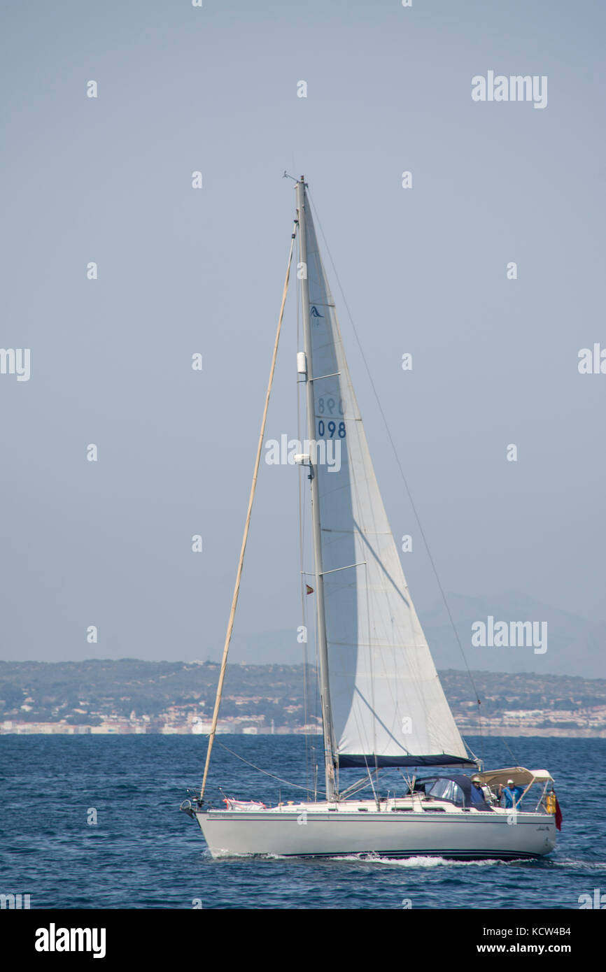 Sail boat on the Mediteranian Sea in Spain Stock Photo
