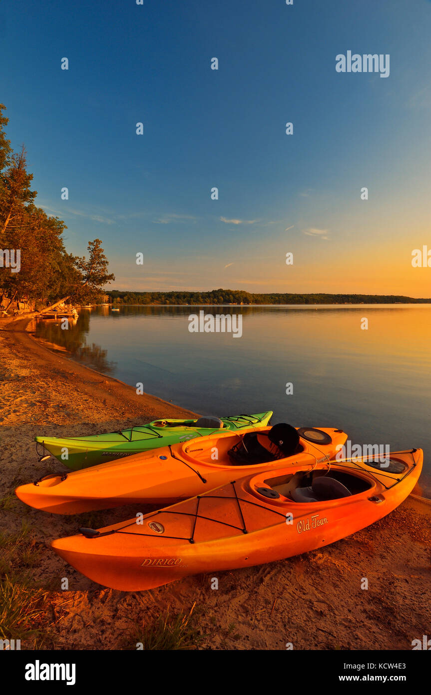 Kayaks on Lake Mindemoya, Manitoulin Island, Ontario, Canada Stock