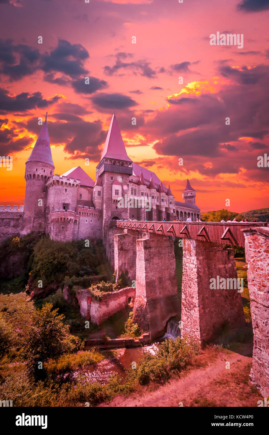 Castelul Huniazilor, Romania.. Hunyad Castle was laid out in 1446 Stock ...