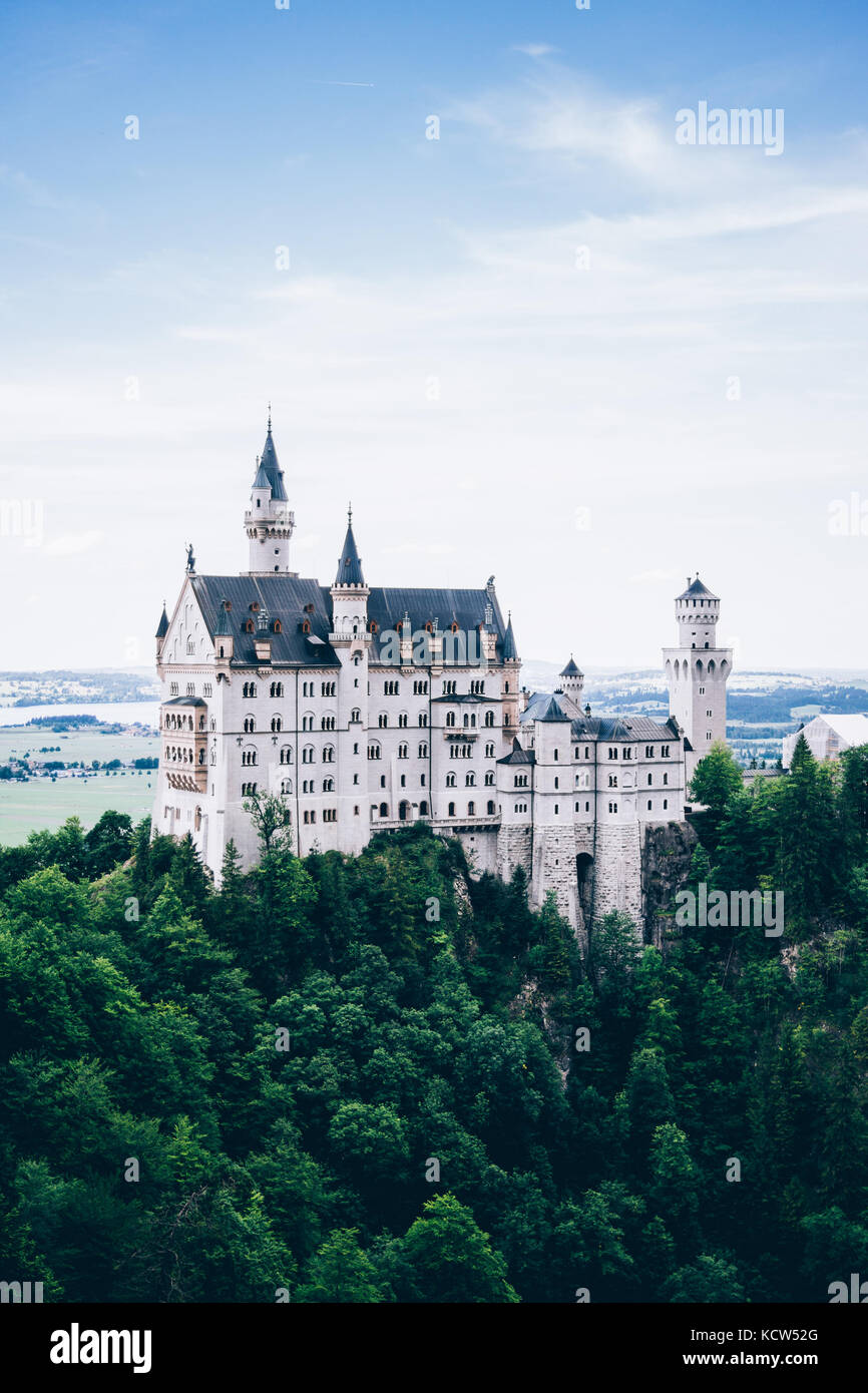 Neuschwanstein castle on a hill in Germany in the Alps. Stock Photo