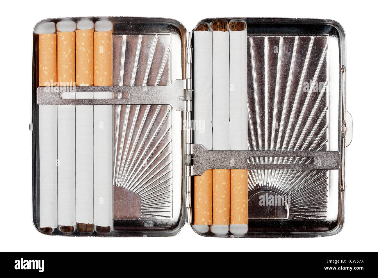 Vintage Cigarette Case with Cigarettes isolated on white Background Stock  Photo