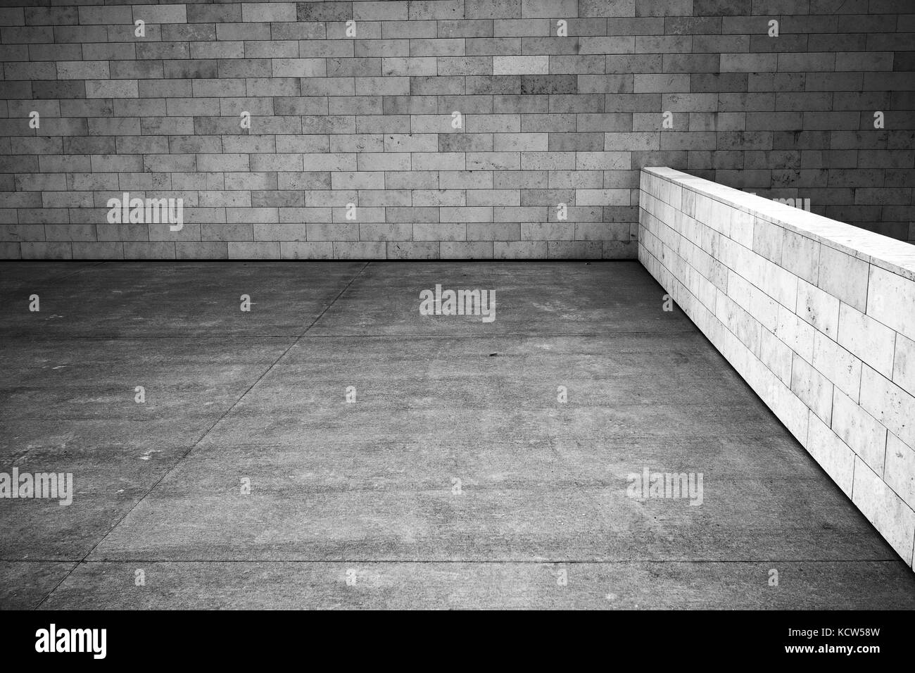 Tiled wall with a blank white bricks, black and white image Stock Photo
