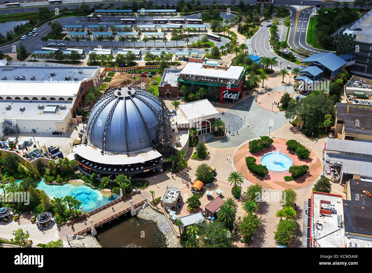Aerial view of Disney Springs theme park, Orlando, Florida, USA Stock