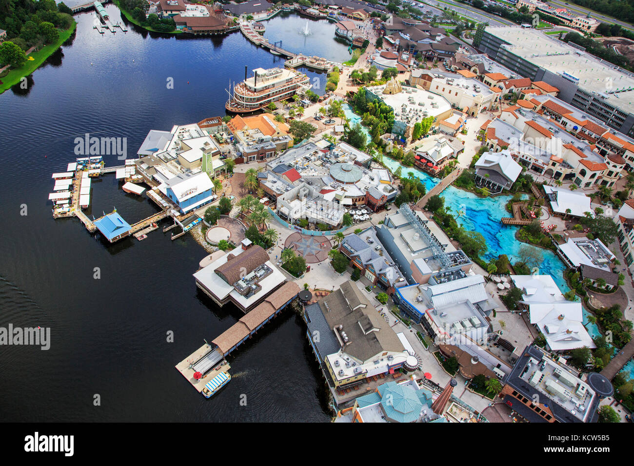 Aerial view of Disney Springs theme park, Orlando, Florida, USA Stock