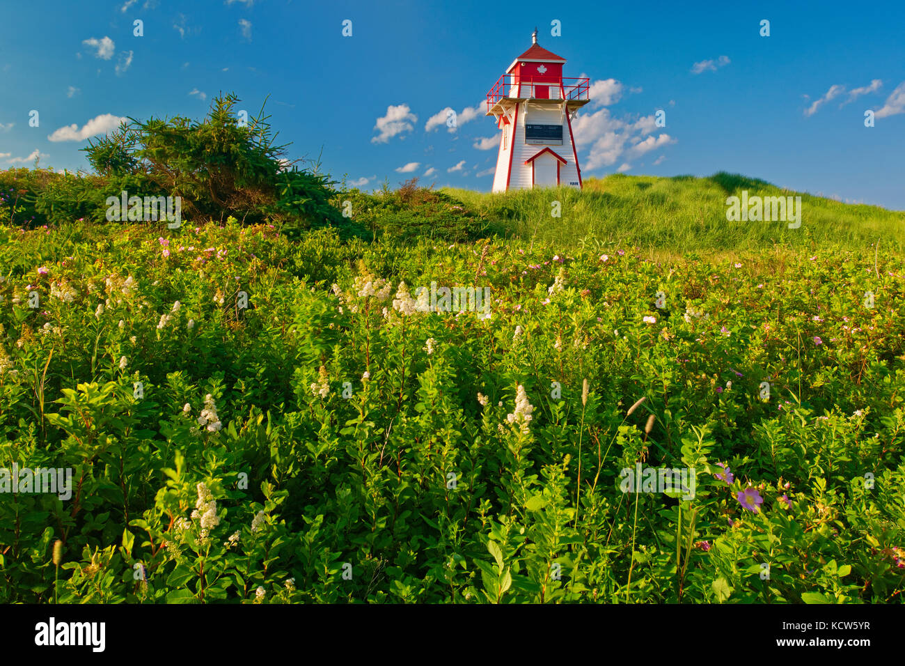 Lighthouse at stanhope beach covehead harbour hires stock photography