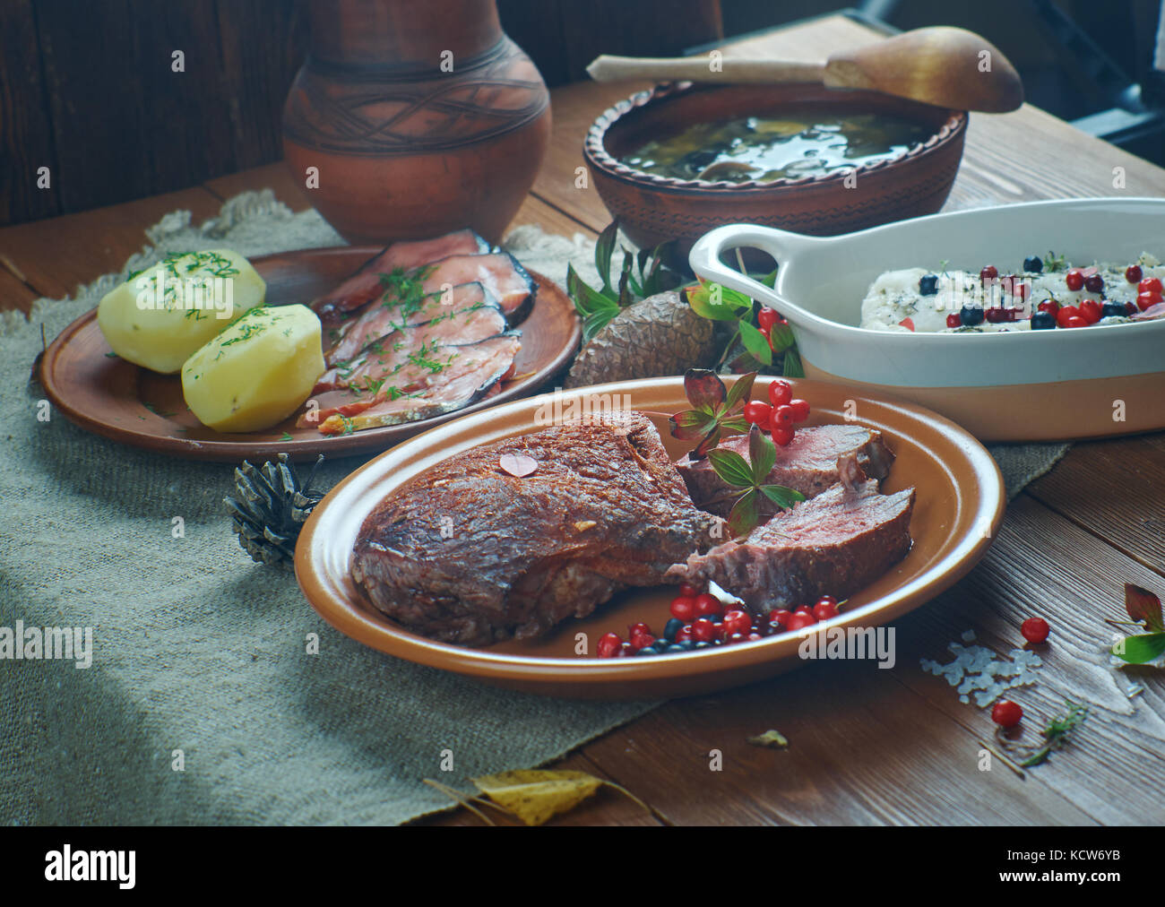 Scandinavian cuisine. Traditional assorted Scandinavian dishes, Top ...