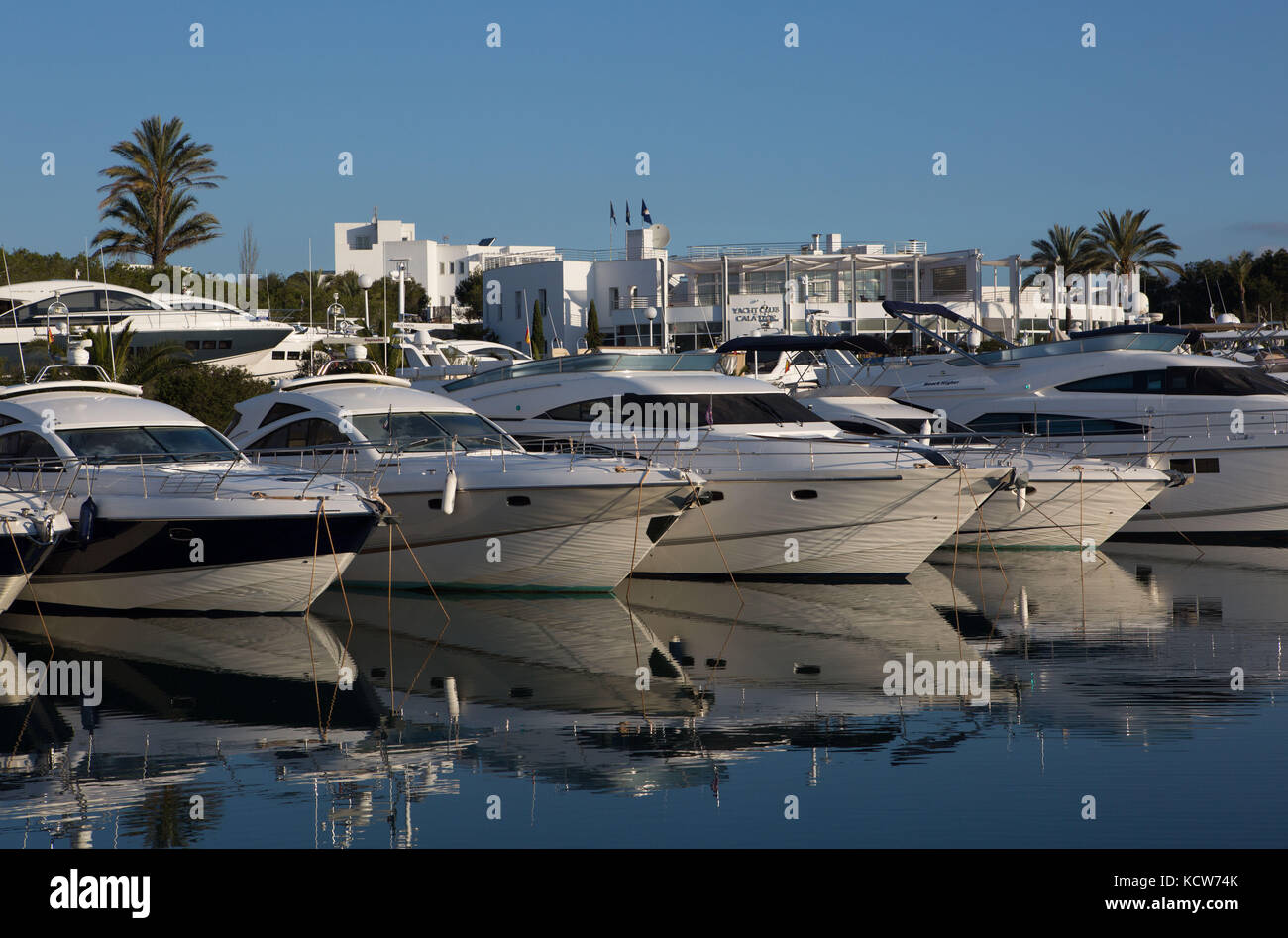 Yachts moored in Marina De Cala D'Or, Cala d'Or, Majorca, Balearic Islands, Spain. Stock Photo