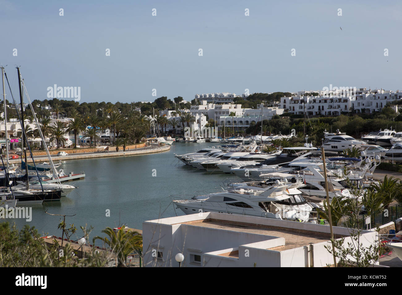 View from above of yachts moored in Marina De Cala D'Or, Cala d'Or, Majorca, Balearic Islands, Spain. Stock Photo
