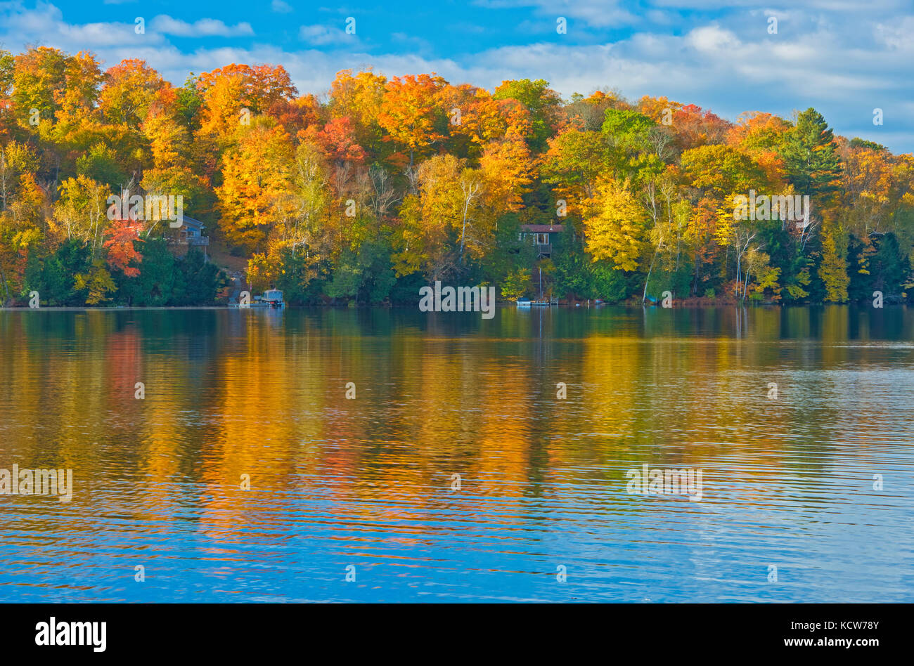 Horseshoe Lake in autumn with cottage , Near Parry Sound, Ontario
