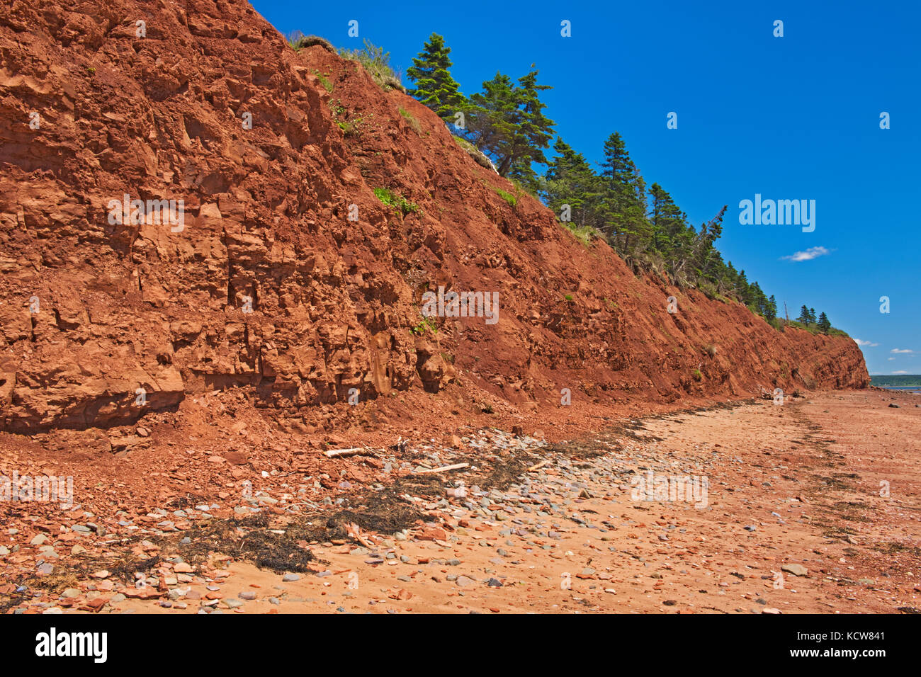 Red soil at The Redhead, St. Mary's Bay, Nova Scotia, Canada Stock Photo