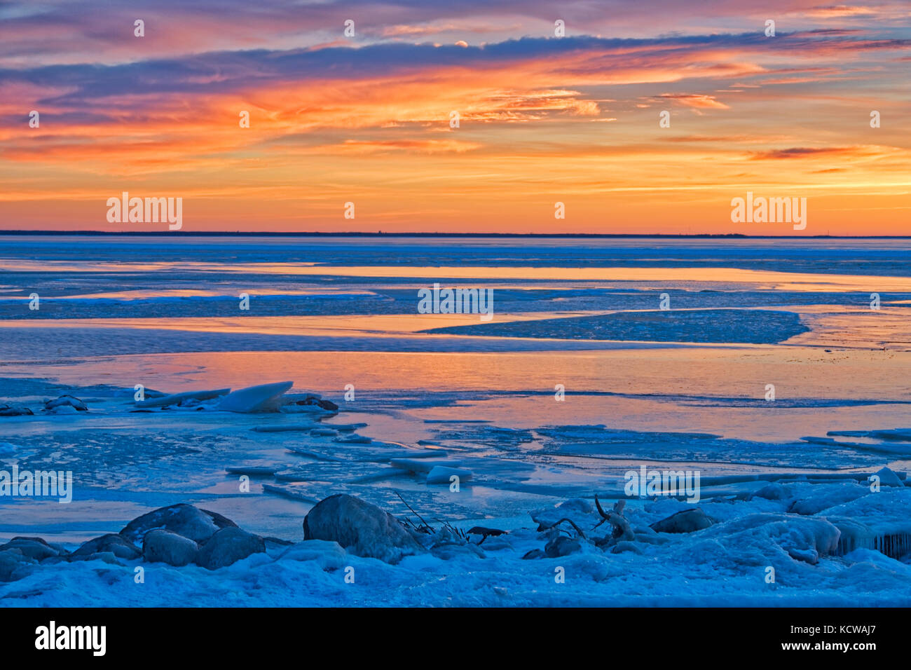 Sunset on Lake Winnipeg at Hillside Beach, , Manitoba, Canada Stock Photo