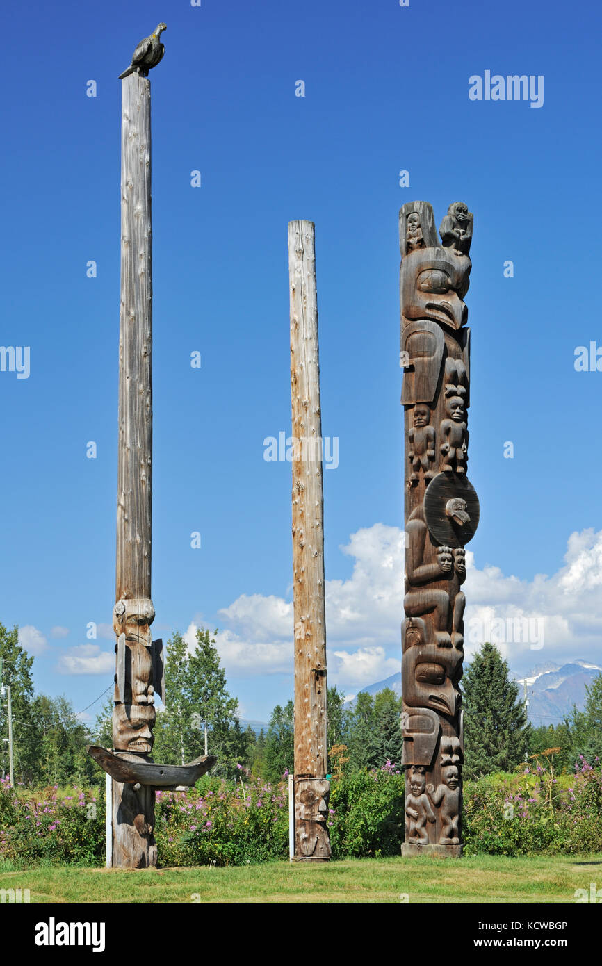 Kispiox Totem Poles. Gitxsan village. Northwest Coast First Nations