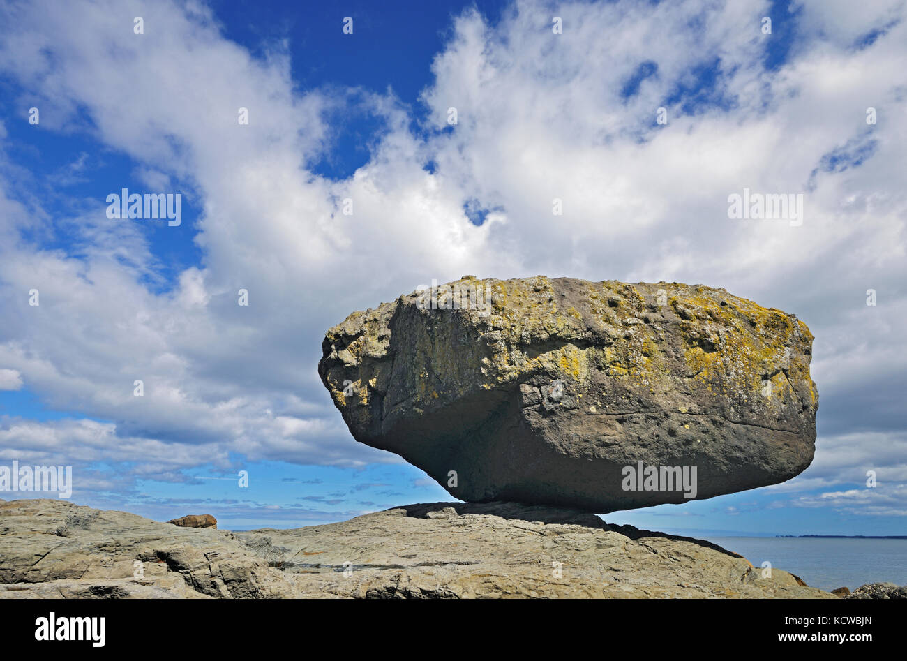 Balance Rock. Skidegate. Graham Island. , Haida Gwaii (formerly the Queen Charlotte Islands), British Columbia, Canada Stock Photo