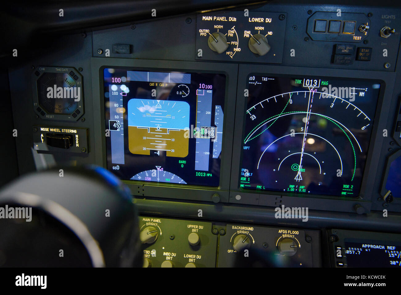 Aircraft attitude indicator display panel and navigation display Stock
