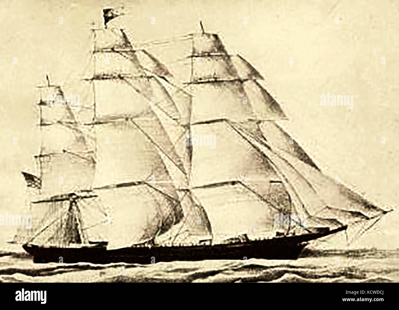 The Boston built & owned fast clipper   FLYING CLOUD  -constructed by Donald McKay - later bought by a Liverpool England owner and destroyed by fire at St John New Brunswick in 1874 Stock Photo