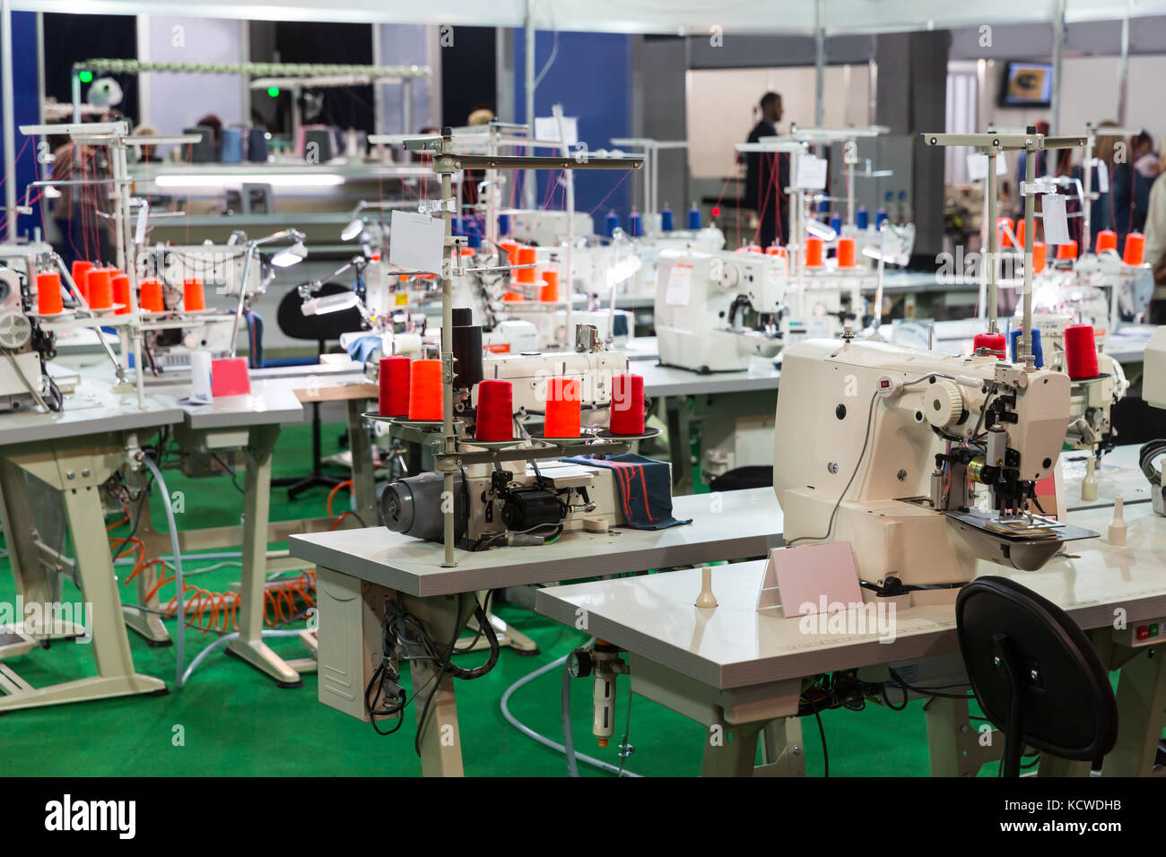 Sewing factory, nobody, overlock, stitching machines. Clothing sew