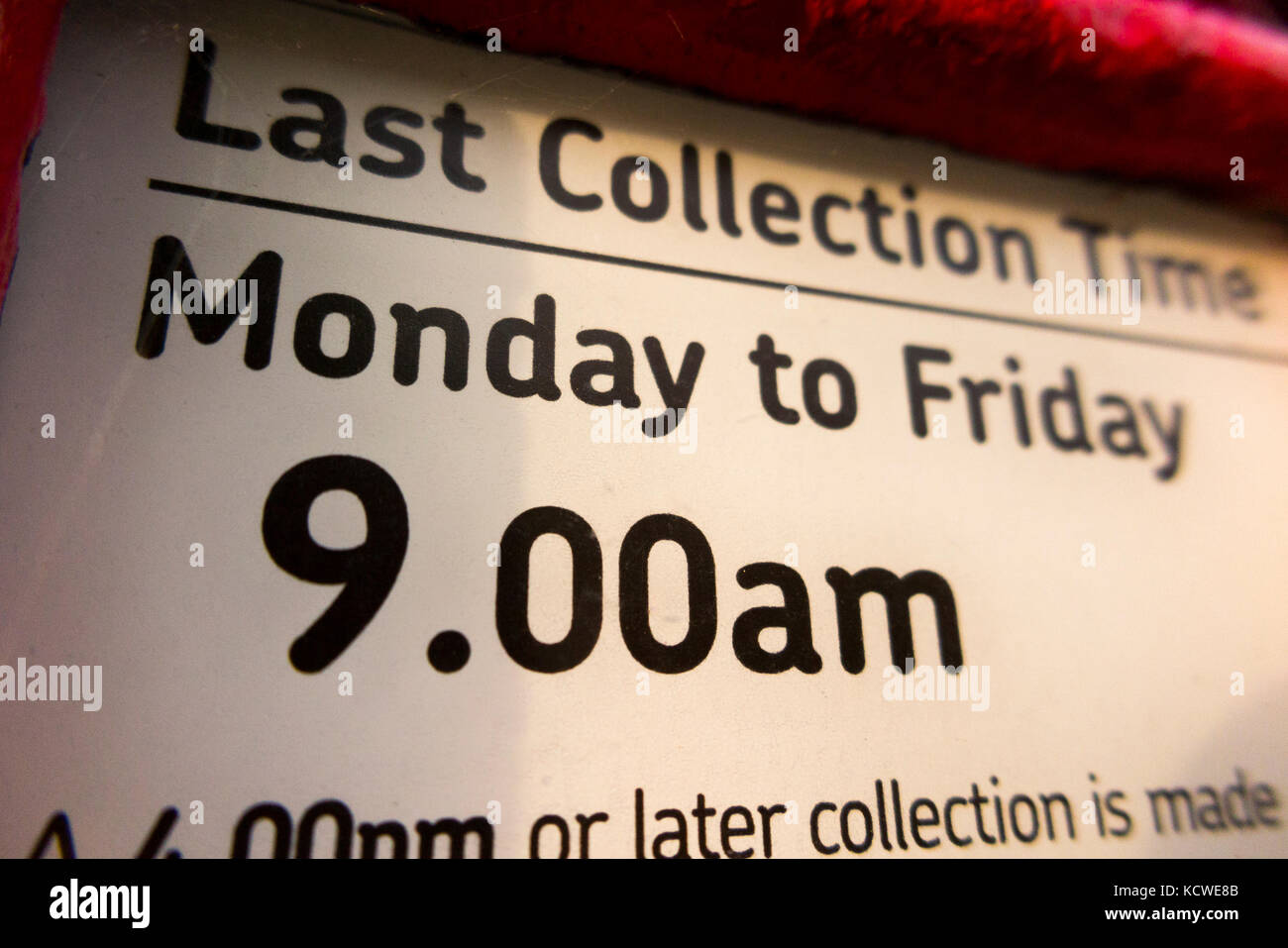 Last Collection time 9.00am / 9am morning Monday to Friday letter