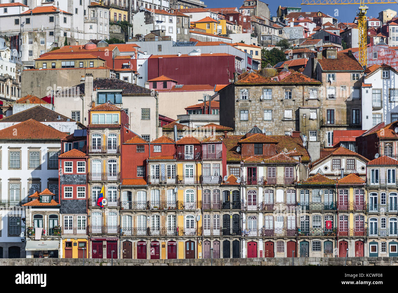 Row of buildings on Cais da Estiva street in Ribeira District on the Douro  riverfront in Porto city, Portugal Stock Photo - Alamy