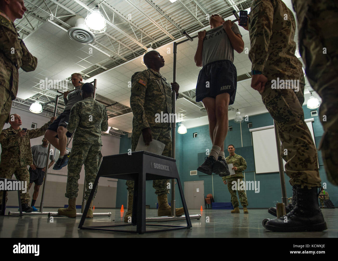 South Carolina Army National Guard Soldiers conduct a flexed arm hang