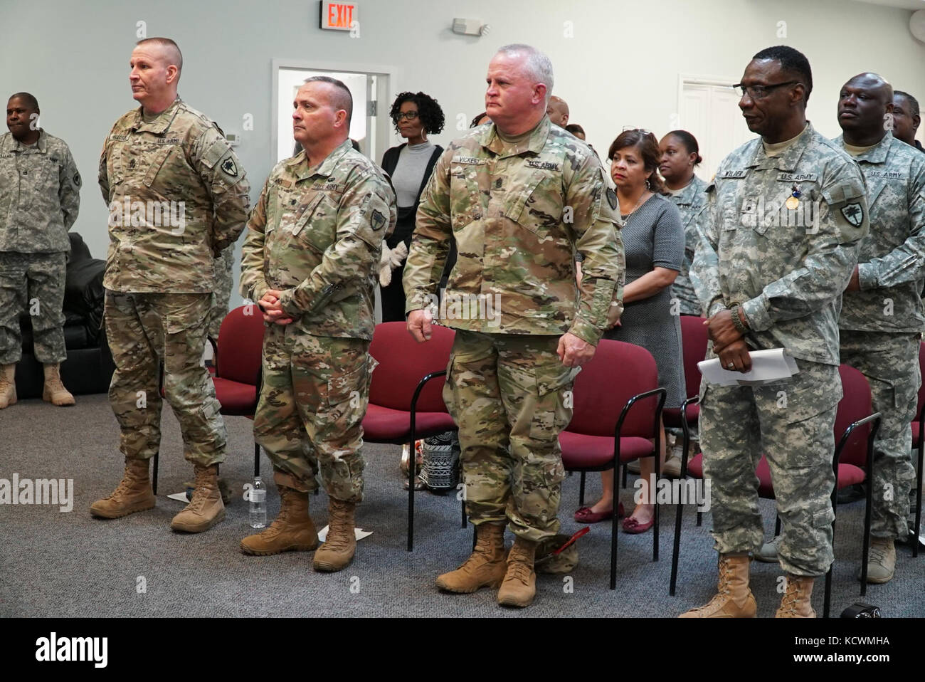 The South Carolina National Guard recognizes Master Sgt. Theodore Wilder’s 37 years of service during a retirement ceremony at McCrady Training Center in Eastover, South Carolina, March 9, 2017. Stock Photo