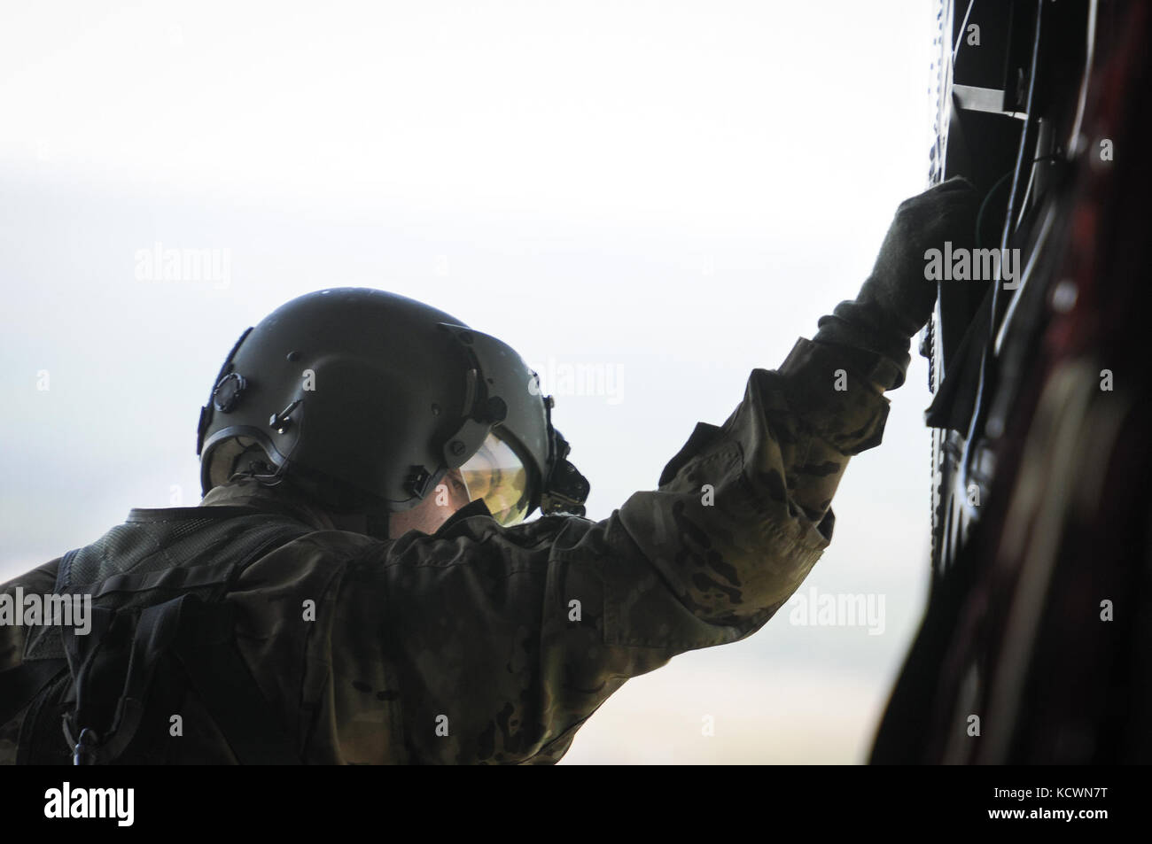 S.C. Army National Guard Soldiers assigned to 59th Aviation Troop Command (ATC) showcase the capabilities of both their aircrafts and the S.C. Army Aviation branch during a Leadership Columbia event at McCrady Training Center, Eastover, S.C., Apr. 11, 2017. Leadership Columbia is a skills-building program for community-committed leaders presented by the Chamber of Commerce of Columbia, S.C. (U.S. Army National Guard photo by Staff Sgt. Roberto Di Giovine/Released) Stock Photo