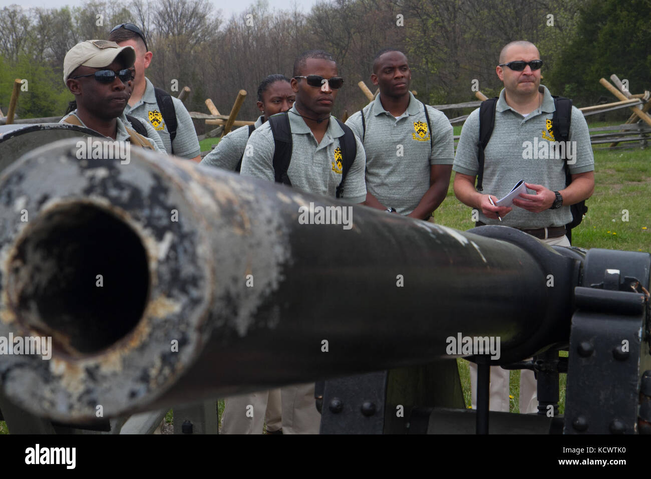 The South Carolina National Guard Palmetto Military Academy Class 67 conducts its annual trip to Gettysburg, P.A. during April 2016. During the trip, candidates develop leadership skills and learn battlefield tactics. The candidates and staff were joined by both PMA graduates and leadership including Col. Jeff Jones,  LTC Renita Berry, LTC Hardy Paschal, LTC Rob Stillwell, and Maj. Mark Berube (U.S. Army photo by Sgt. Tashera Pravato/Released) Stock Photo