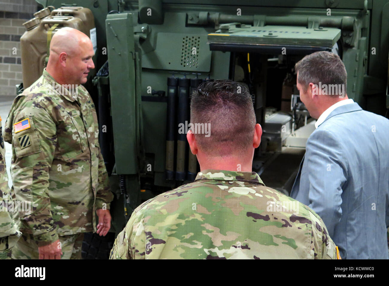 Under Secretary of the Army Mr. Patrick J. Murphy meets with Soldiers in the 218th Maneuver Enhancement Brigade, South Carolina Army National Guard, during his visit to their headquarters which is colocated at The Citadel’s Hagood Stadium in Charleston, South Carolina, Sept. 29, 2016.  The Under Secretary was in the state Sept. 29-30 to meet with Soldiers in the South Carolina Army National Guard, Fort Jackson, U.S. Army Central Command and observe military training from cadets at the Citadel. (U.S. Army National Guard photo by Lt. Col. Cindi King) Stock Photo