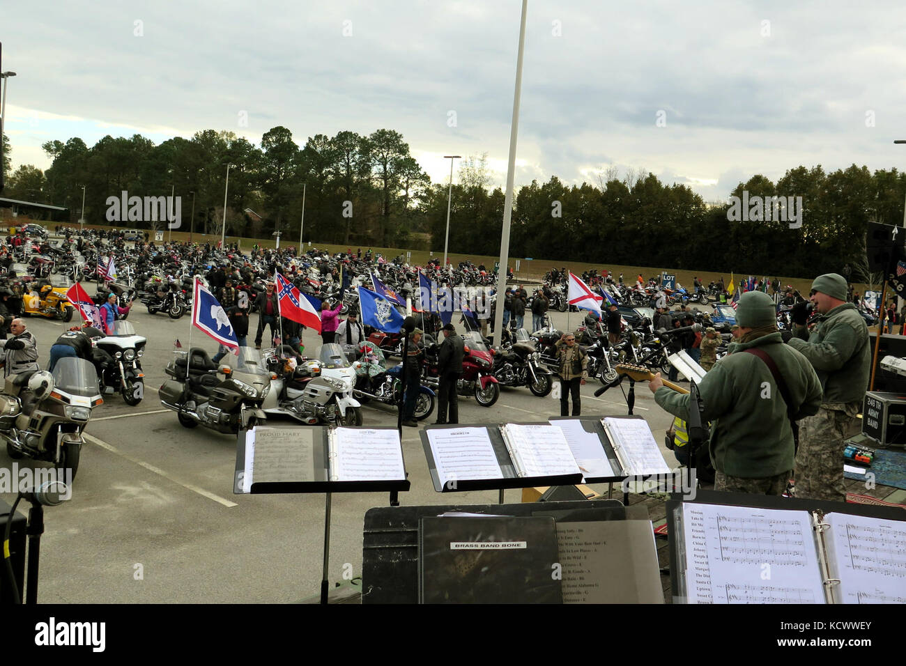 Veterans at the Dorn Veterans Administration were brought gifts and donations by hundreds of motorcycle riders during the 16th annual Vet's Christmas Ride held Dec. 11, 2016 in Columbia, South Carolina. The event included participation by the 246th Army Band and U.S. Army Maj. Gen. Robert E. Livingston, Jr., the adjutant general for South Carolina who was one of the parade's leaders. (U.S. Army National Guard photo by Lt. Col. Cindi King) Stock Photo