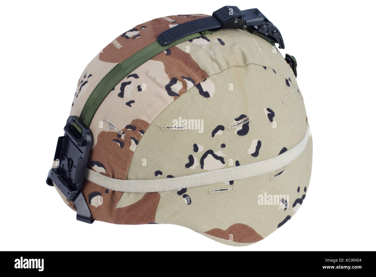 us army kevlar helmet with a desert camouflage cover and night vision